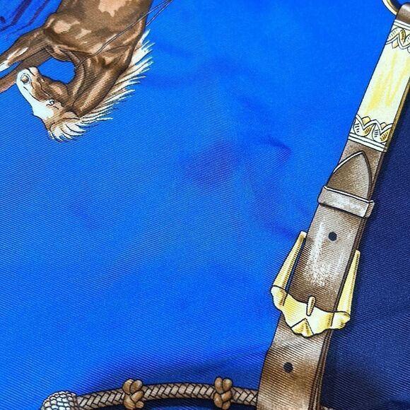 Vintage Hermes Pampa Scarf by Jean De Fougerolle Navy/Royal Blue Gold - Picture 3 of 10